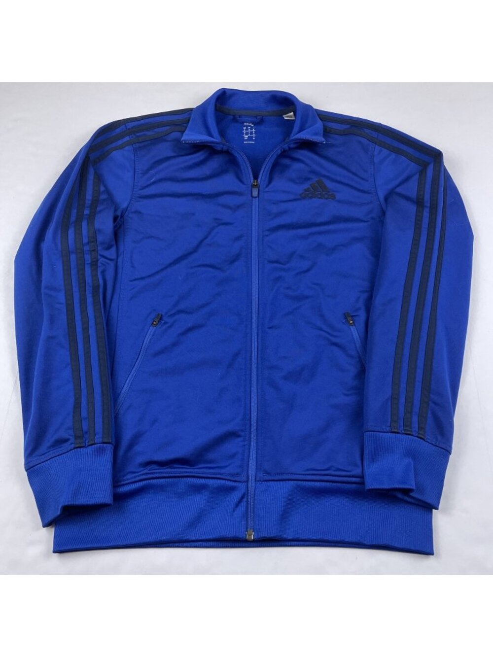 Adidas Full Zip Track Jacket Men's S Royal Blue/Black 3 Stripes Ribbed Hem Cuffs